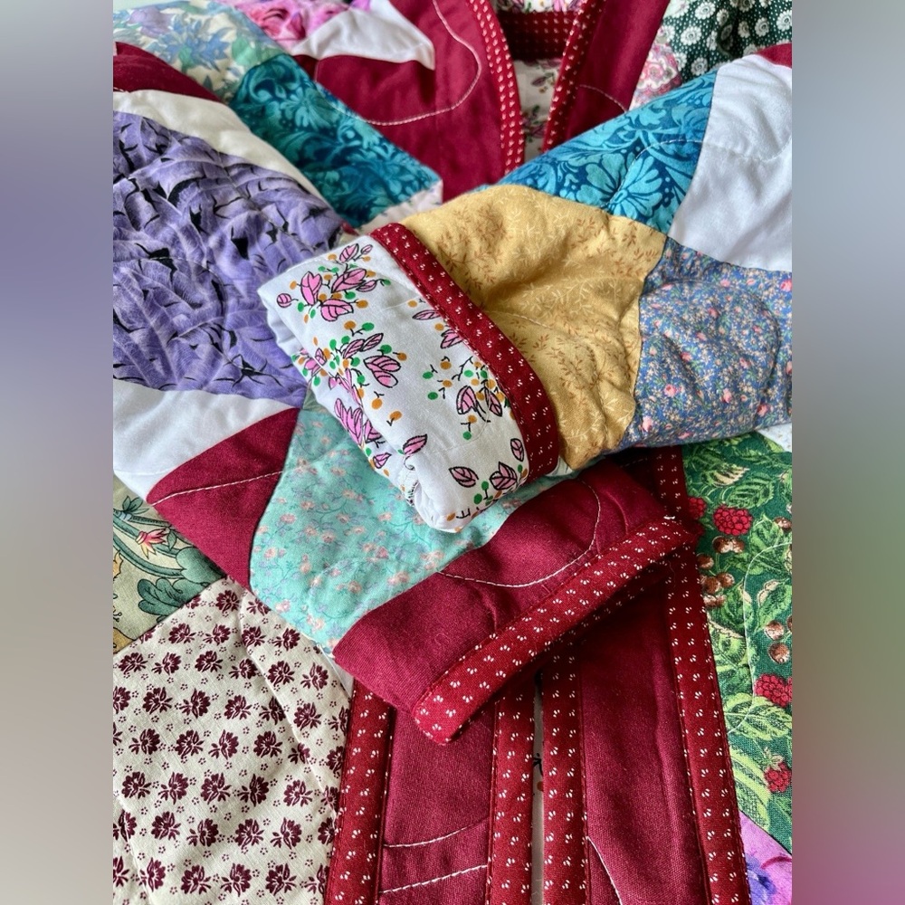 Handmade patchwork quilt cardigan, cropped shawl collar jacket, ladies' XS-M - Picture 8 of 11